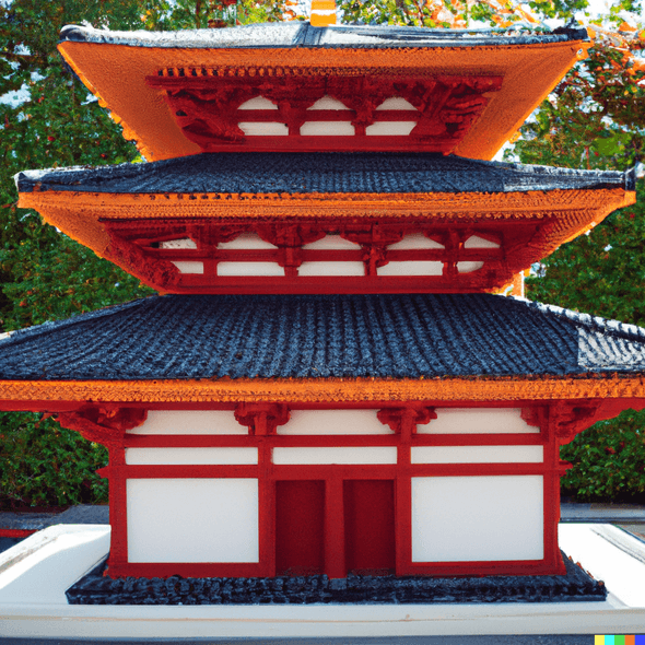 A photograph of a temple in Kyoto built with LEGO blocks