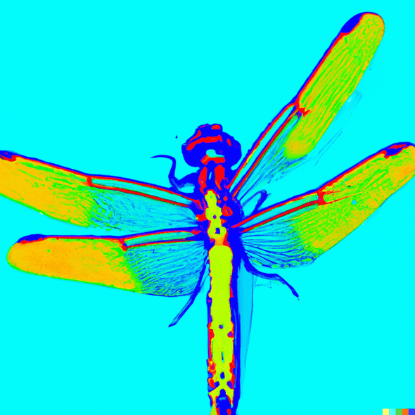 An Andy Warhol style painting of a dragonfly