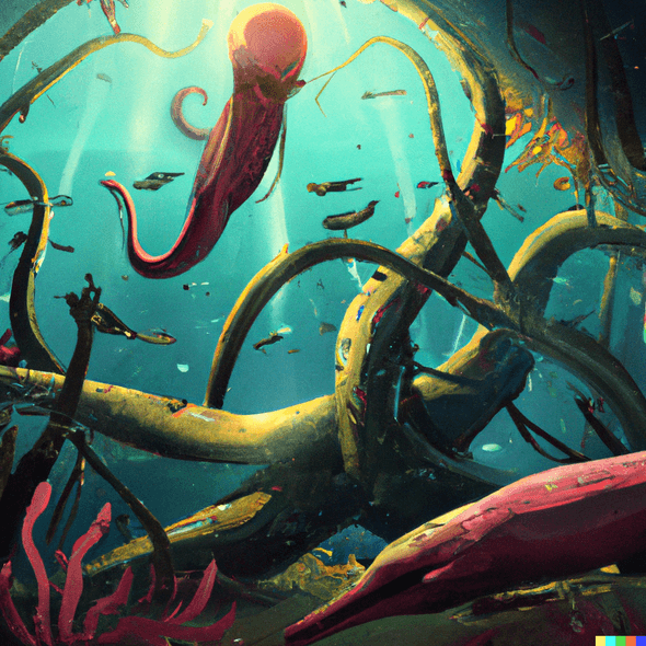 A kingdom of octopi under the sea, digital art