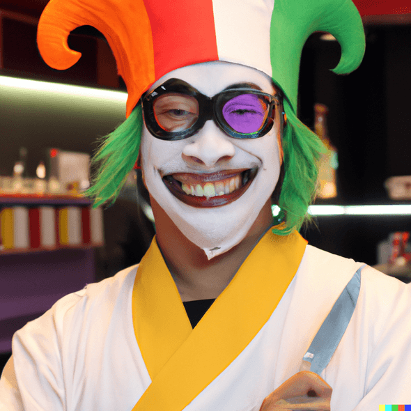 The Joker as a chef at a Japanese sushi restaurant